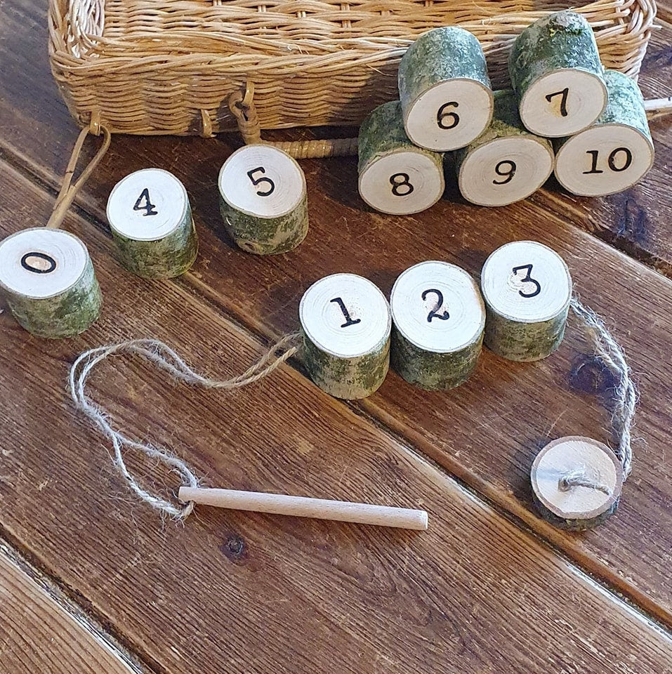 Woodburned Number Threading Set with 'Needle'