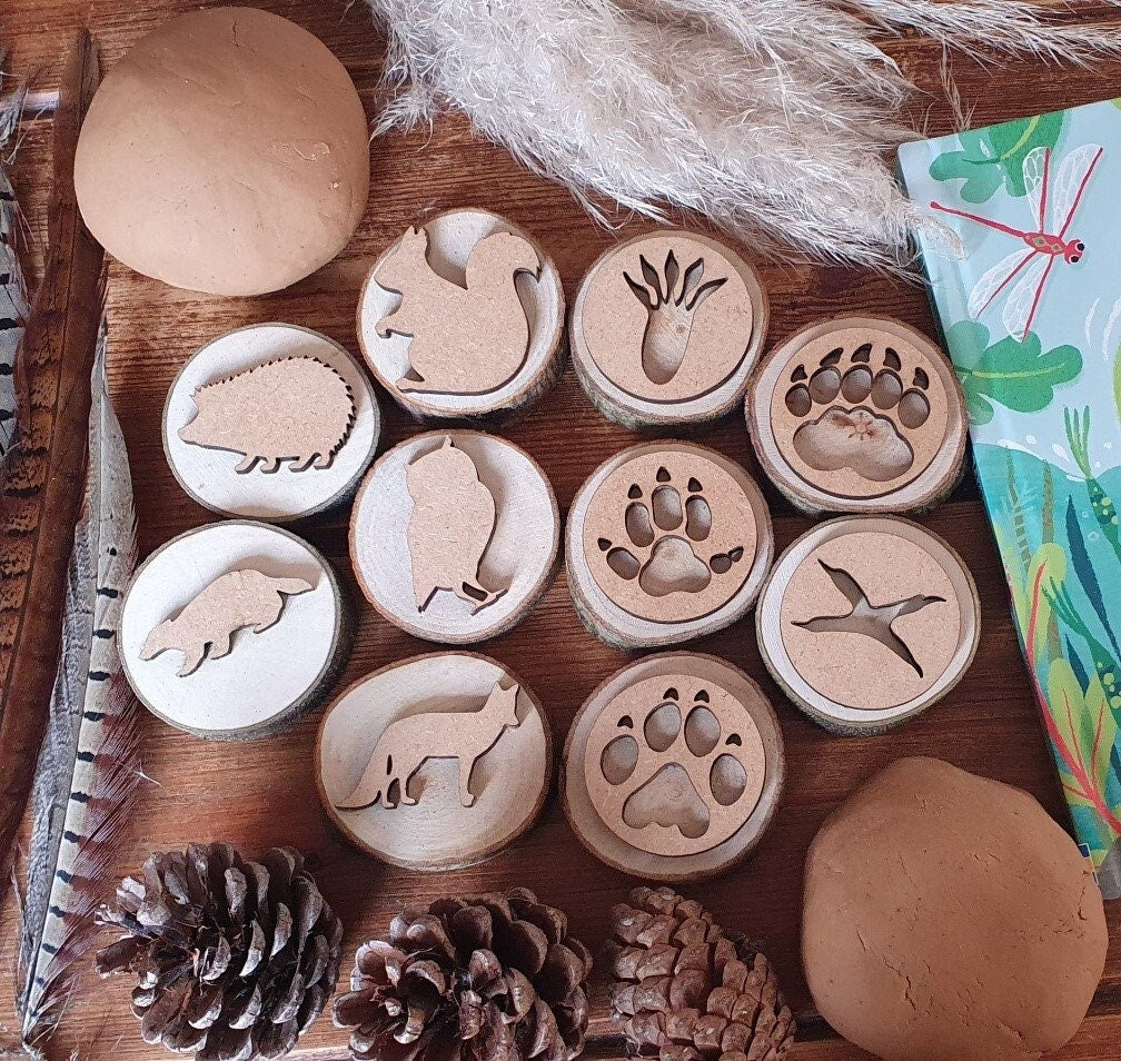 Woodland Animals & Footprints Playdough Stamps - Set of 10
