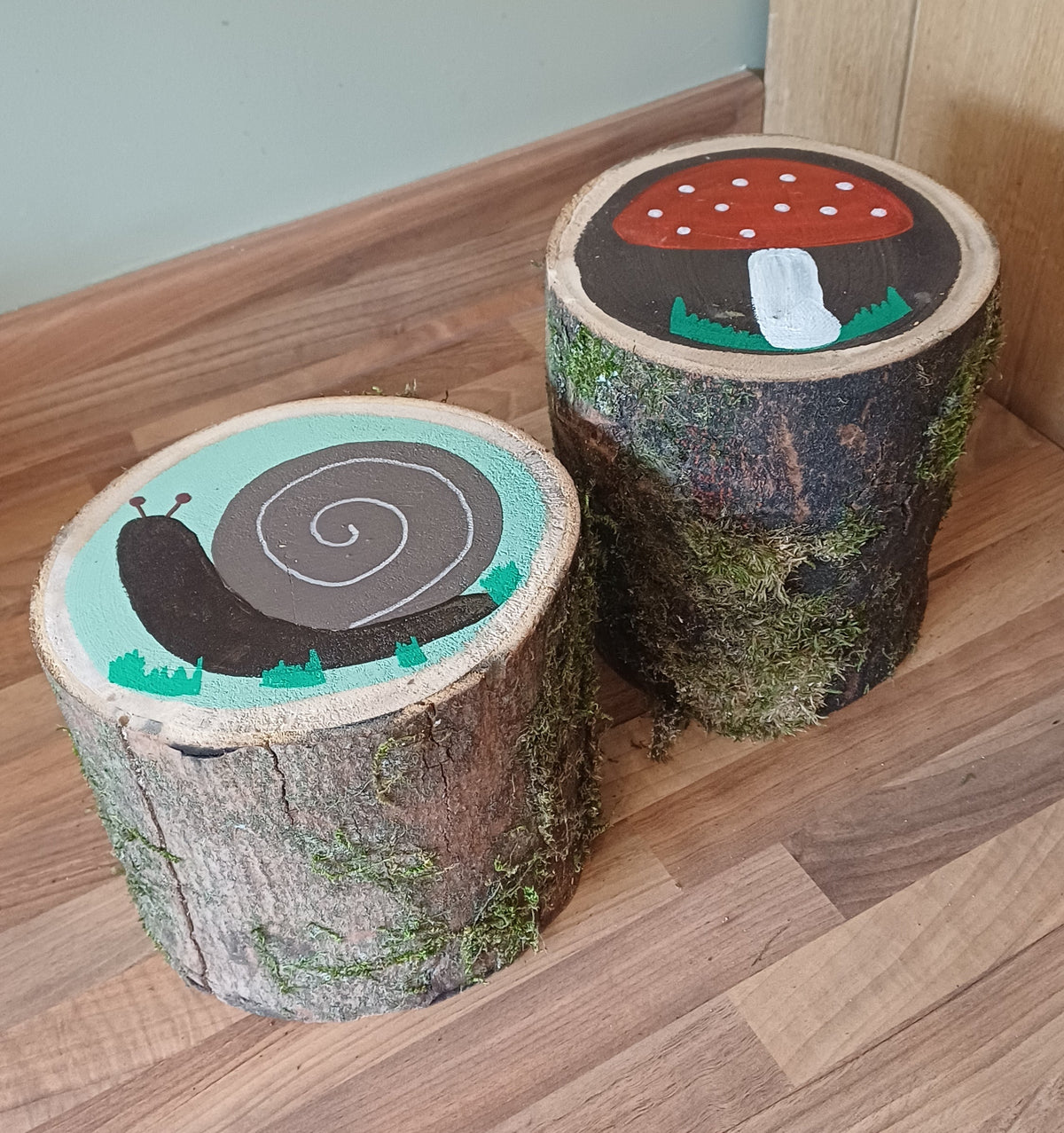 Toadstool & Snail Log Stools